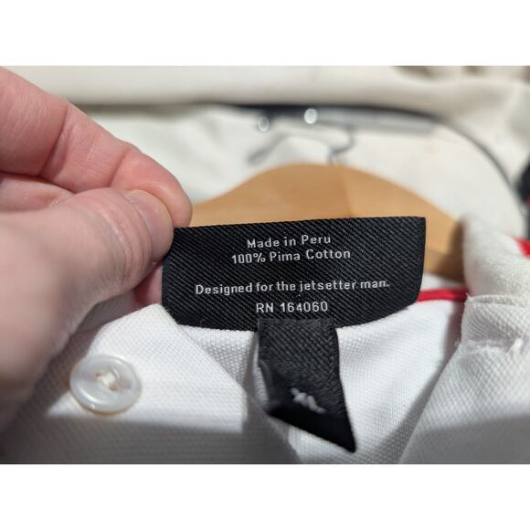 James Bark Mens Long Sleeve White Collared Polo Sz XL Pima Cotton Logo Jetsetter - Picture 7 of 7